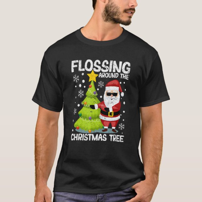 Flossing Around The Christmas Tree Santa Claus Flo T Shirt (Framsida)