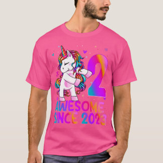 Flossing Enhörning 2 År Gammal 2:a Födelsedag Tjej T Shirt