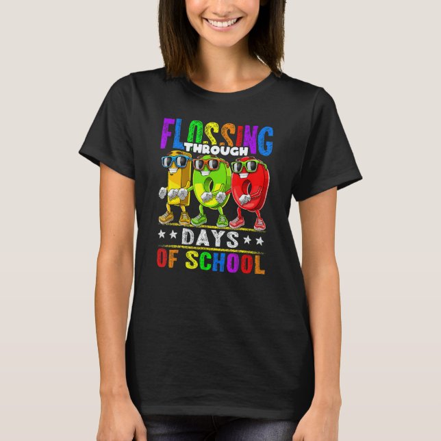 Flossing Through 100 Days Of School 100th Day Scho T Shirt (Framsida)