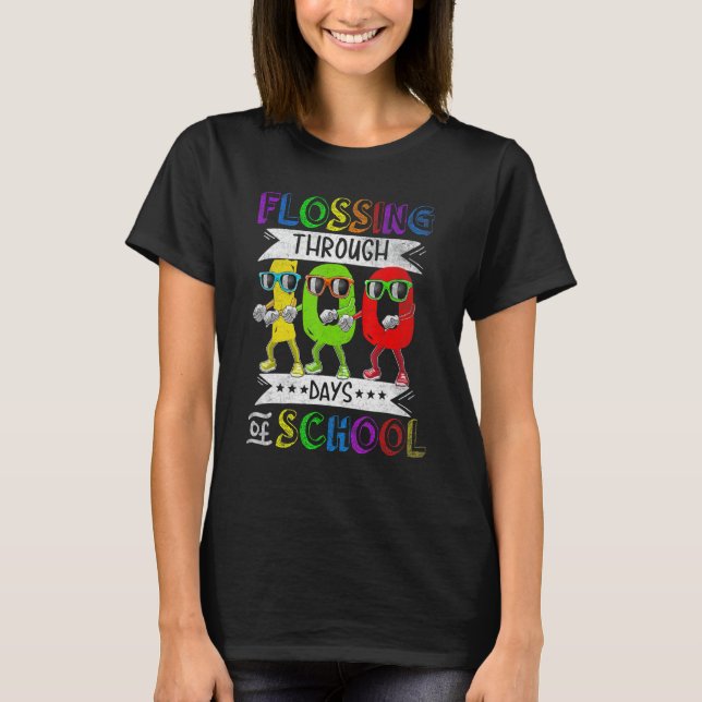 Flossing through 100 Days of School 100th Day Smar T Shirt (Framsida)