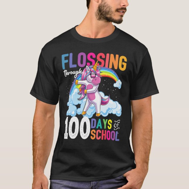 Flossing Through 100 Days Of School Flossing Unico T Shirt (Framsida)