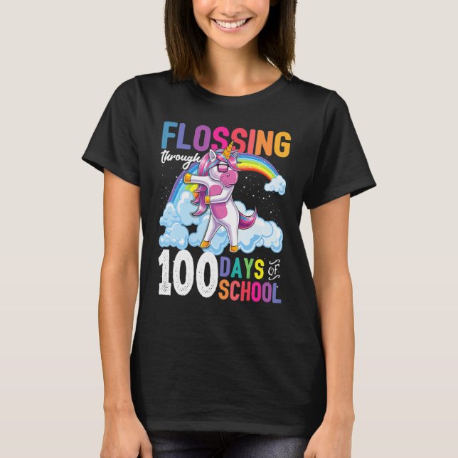 Flossing Through 100 Days Of School Flossing Unico T Shirt (Framsida)