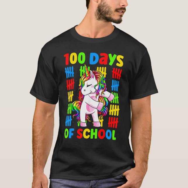 Flossing Unicorn 100 Day Of School 100 Days Smarte T Shirt (Framsida)