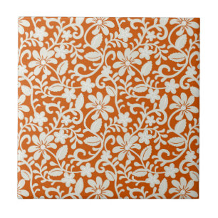 Flott blom- damast bränt orange mönster kakelplatta