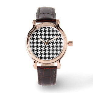 Flott elegantt svartvitt Houndstooth mönster Armbandsur