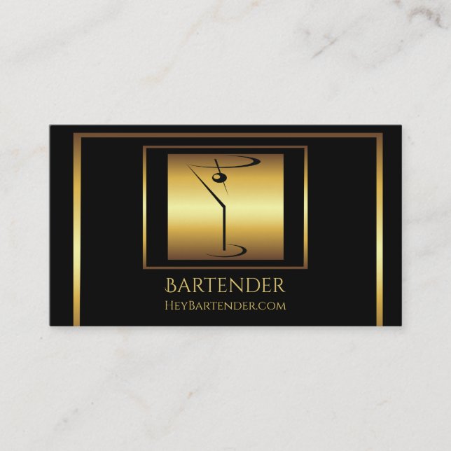 Flott guld- martini bartenderlogotyp visitkort (Framsida)