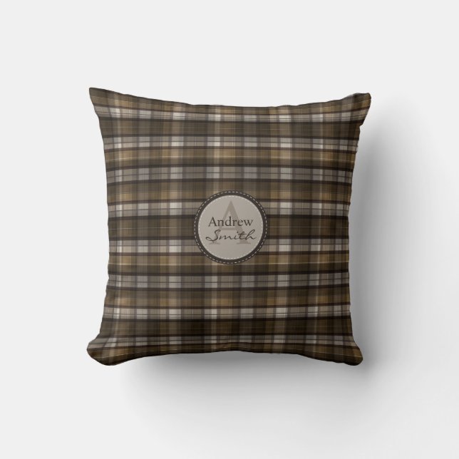 Flott Kaffe-Brunt plädMonogram Kudde (Framsida)