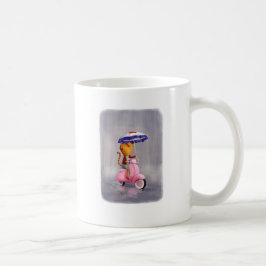 Flott kattunge på den rosa sparkcykeln kaffemugg