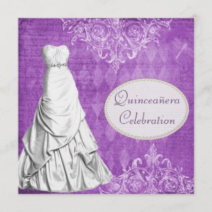 Flott lilor Quinceanera för kappavintageshabby Inbjudningar