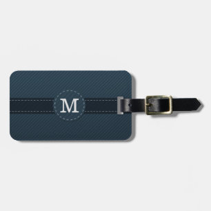 Flott marinblå beställnings- Monogram - randigt Bagagebricka