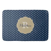 Flott marinblå polka dots och korallMonogram