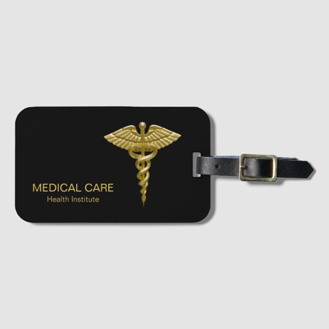 Flott medicinsk guld- Caduceus på svart Bagagebricka (Framsida horisontal)