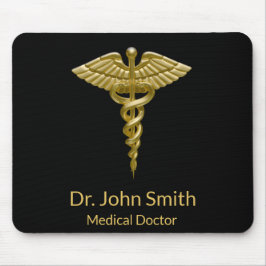 Flott medicinsk guld- Caduceus på svarten - Musmatta