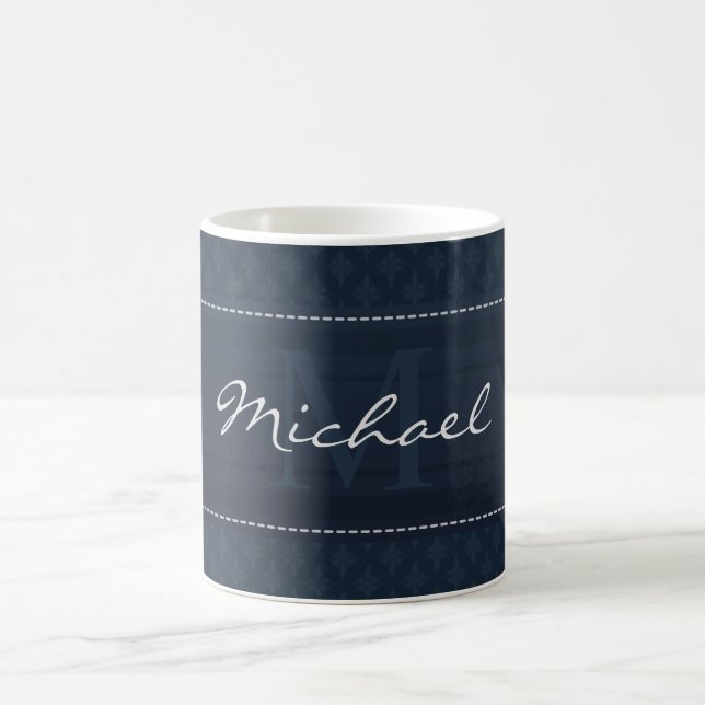 Flott mörk marinblå beställnings- Monogram Kaffemugg (Center)