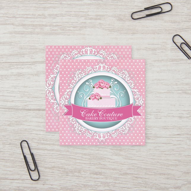 Flott och moderna tårtaformgivarevisitkortar fyrkantigt visitkort (Fram/Back In Situ)