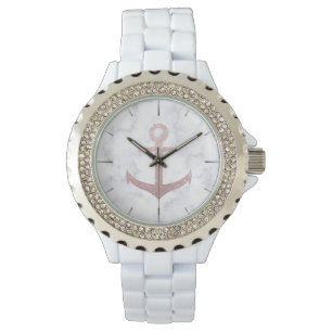 Flott rosa guld- glitter ankrar & vitmarmor armbandsur