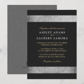 Flott/svart, guld, grått/Grungebröllopinbjudan Inbjudningar