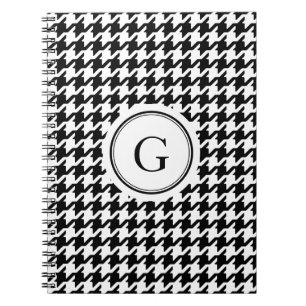 Flott svart monogram för vithoundstoothmönster anteckningsbok med spiral
