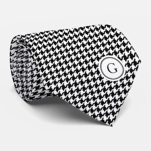 Flott svart monogram för vithoundstoothmönster slips