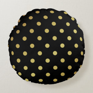 Flott svart och guld- glitterpolka dots rund kudde