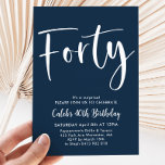 Flottans 40:e födelsedag Manar Modern Blue Inbjudningar<br><div class="desc">40-årsjubileum och Vita födelsedag med modernt typsnitt. En enkel och roligt vuxen födelsedag för din 40-årsdag party.</div>
