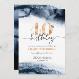 Flottans vattenfärg och guld 40-årsinbjudan inbjudningar