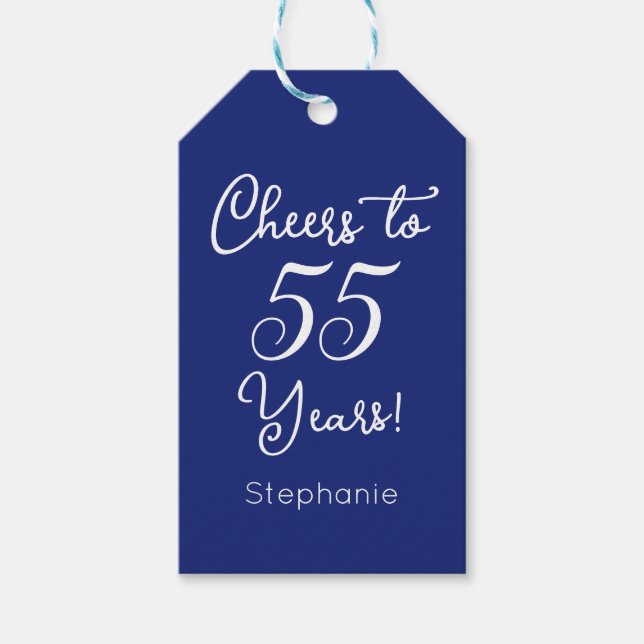 Flottblå turer till 55 år 55:e födelsedagen presentetikett (Framsidan)