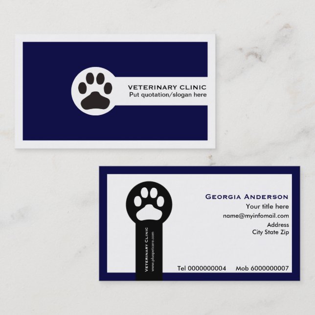 Flottblå veterinär/Veterinärklinik minimalist Visitkort (Fram/baksida)