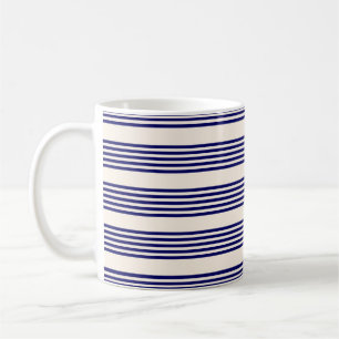 Flottblått och beige fem rand mönster kaffemugg