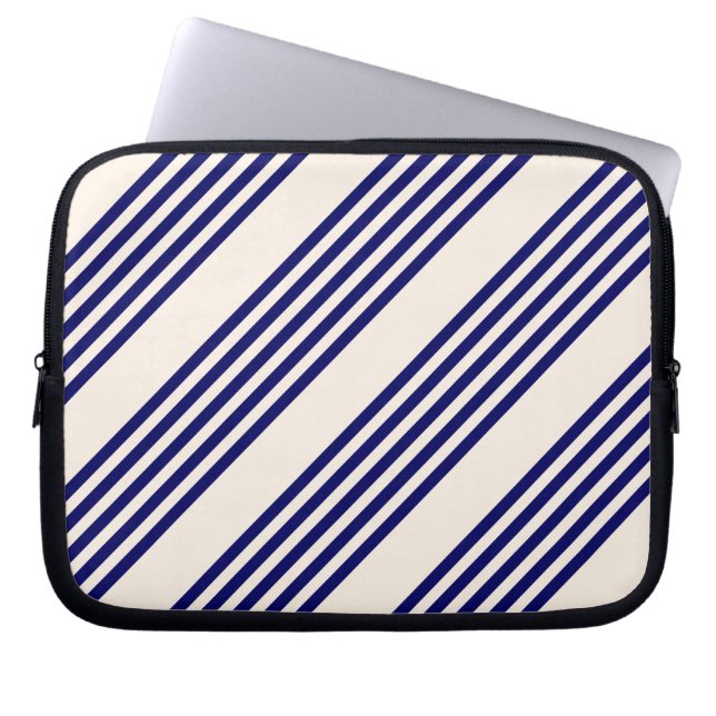 Flottblått och beige fem rand mönster laptop fodral (Framsidan)