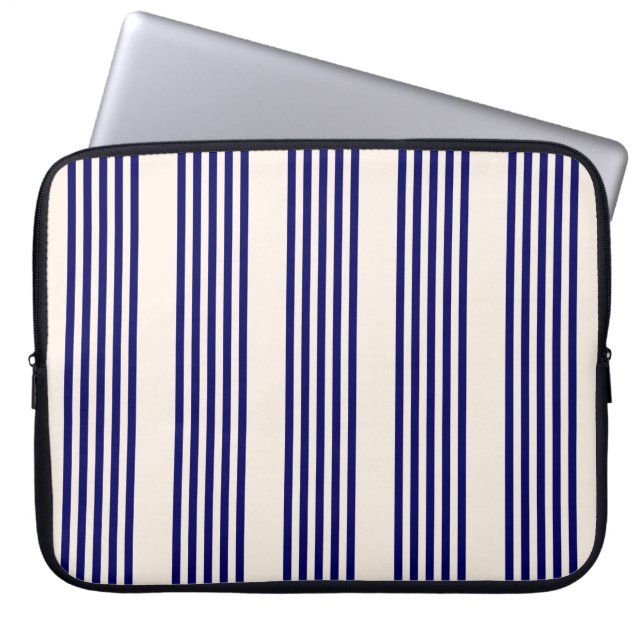 Flottblått och beige fem rand mönster laptop fodral (Framsidan)