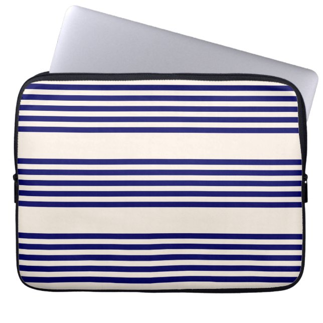 Flottblått och beige fem rand mönster laptop fodral (Framsidan)