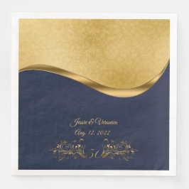 Flottblått och Guld 50 Bröllop-årsdagen Pappersservett