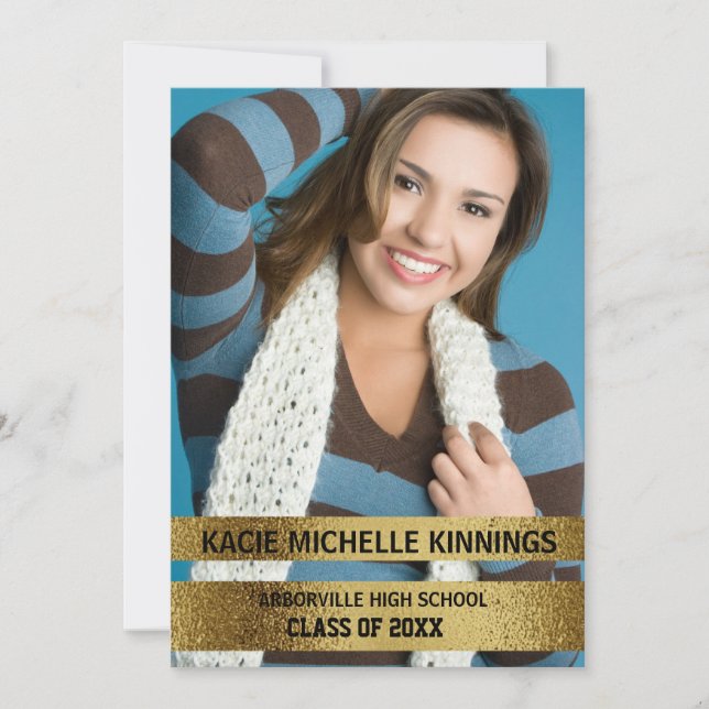 Flottblått och Guld fototrunk Party Inbjudningar (Framsida)