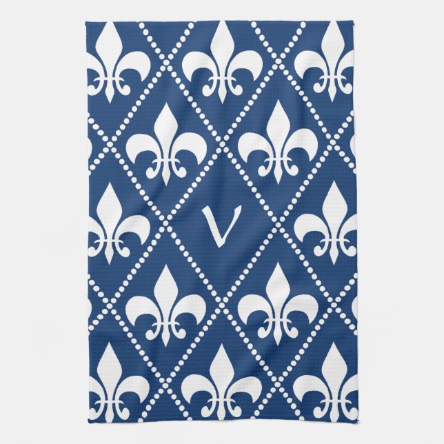 Flottur de Lis med ett inledande monogram Kökshandduk (Vertikal)