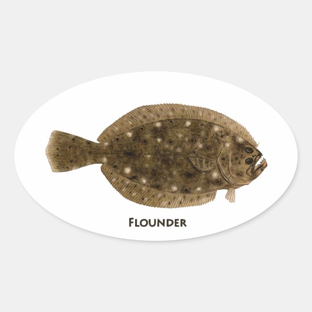 Flounder Logotyp Ovalt Klistermärke (Framsida)