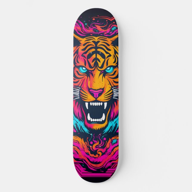 Flourescent Tiger Ansikte Mini Skateboard Bräda 18,5 Cm (Framsida)