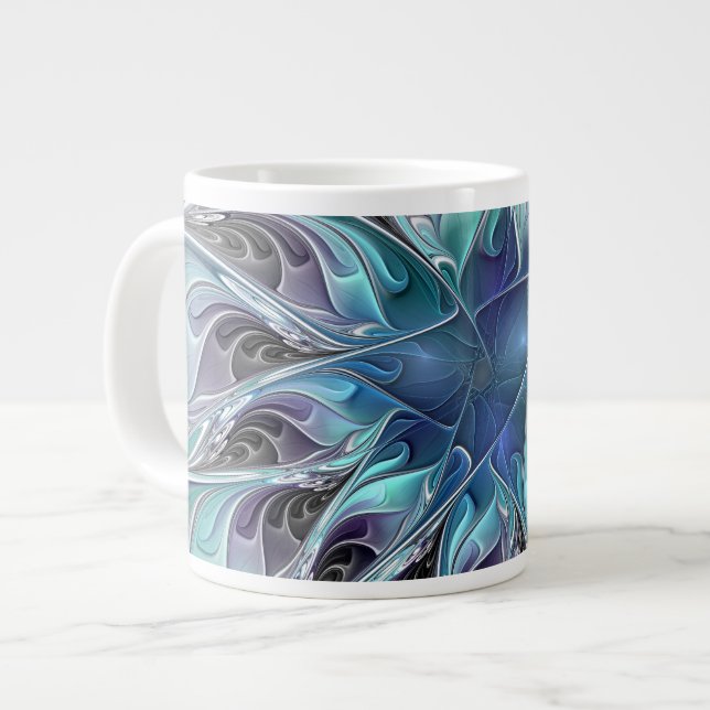 Flourish Abstract Modern Fractal Flower With Blue Jumbo Mugg (Framsida vänster)