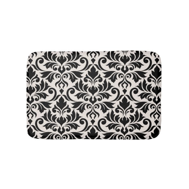 Flourish Damask Pattern Black on Cream Badrumsmatta (Framsidan)