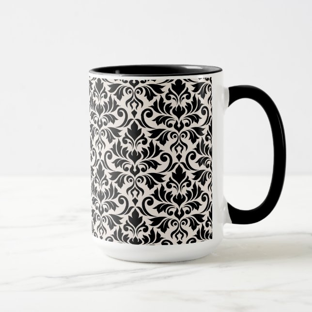 Flourish Damask Pattern Black on Cream Mugg (Höger)