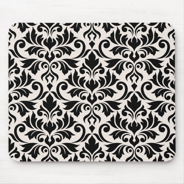 Flourish Damask Pattern Black on Cream Musmatta (Framsidan)