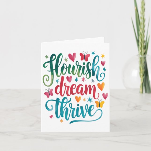 Flourish Dream Thrive Motivational  Kort (Framsida)