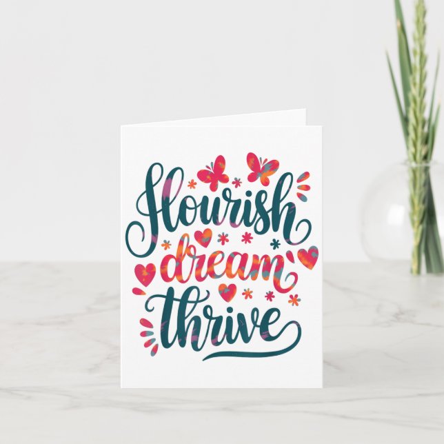 Flourish Dream Thrive Motivational  Kort (Framsida)