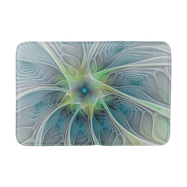Flourish Fantasy Modern Blue Green Fractal Flower Badrumsmatta (Framsidan)