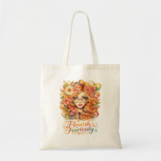 “Flourish Fearlessly” Floral Art Tote Bag Tygkasse