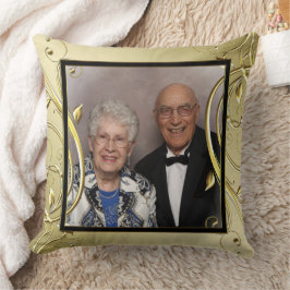 Flourish Gold 50-års bröllopsjubileumsfoto Kudde