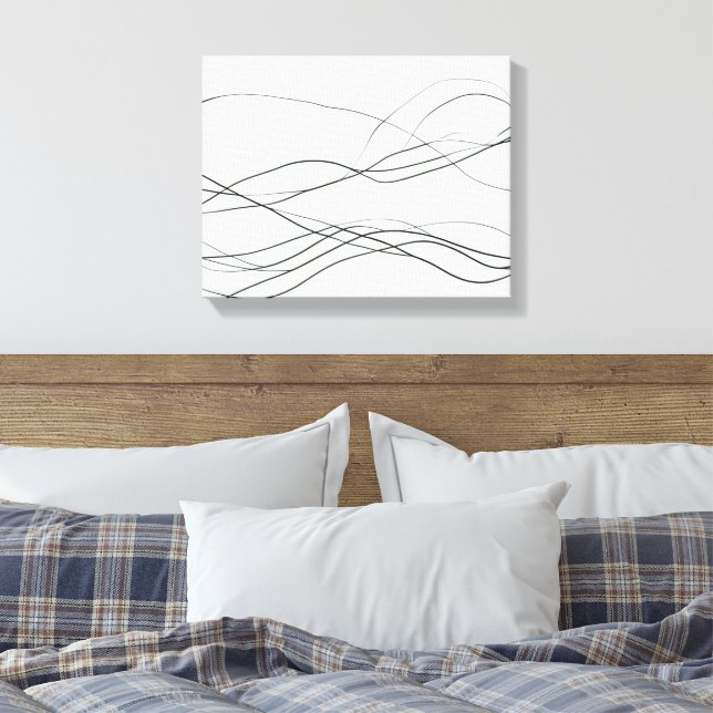 Flow of Lines – Minimalist Abstract Black Line Art Canvastryck (Insitu (sovrum))