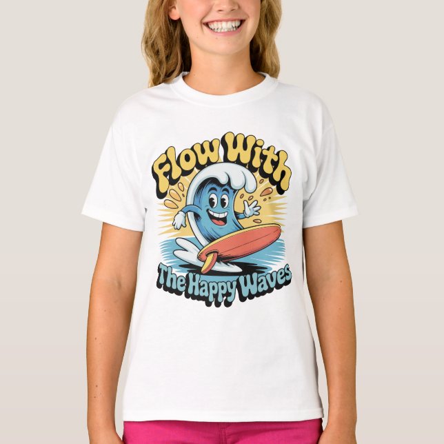 Flow With The Happy Waves Kids Surf Shirt T (Framsida)