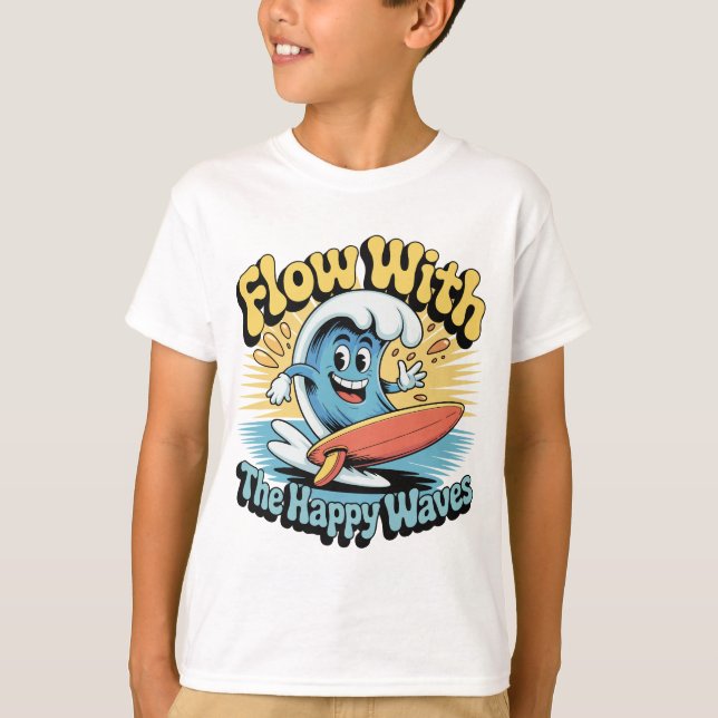 Flow With The Happy Waves Kids Surf Shirt T (Framsida)