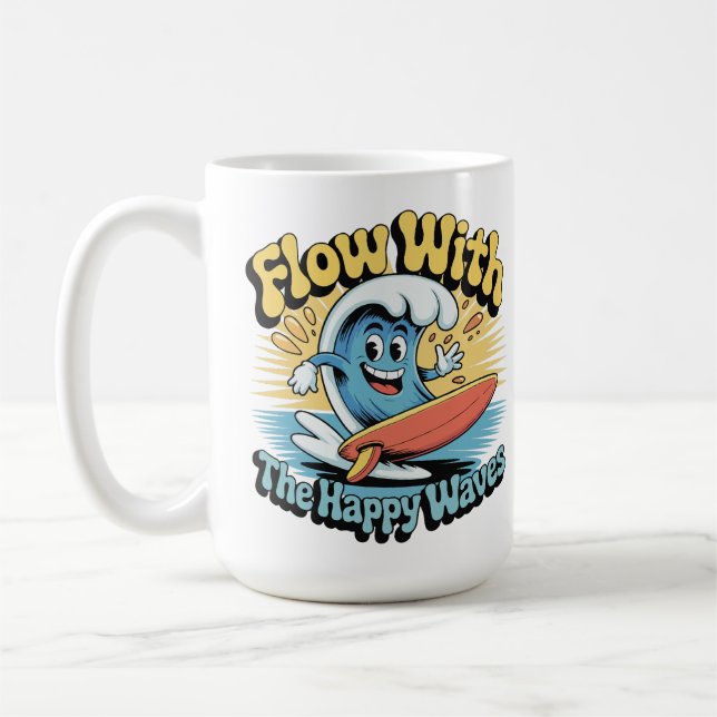Flow With The Happy Waves Retro Surf Mug Kaffemugg (Vänster)